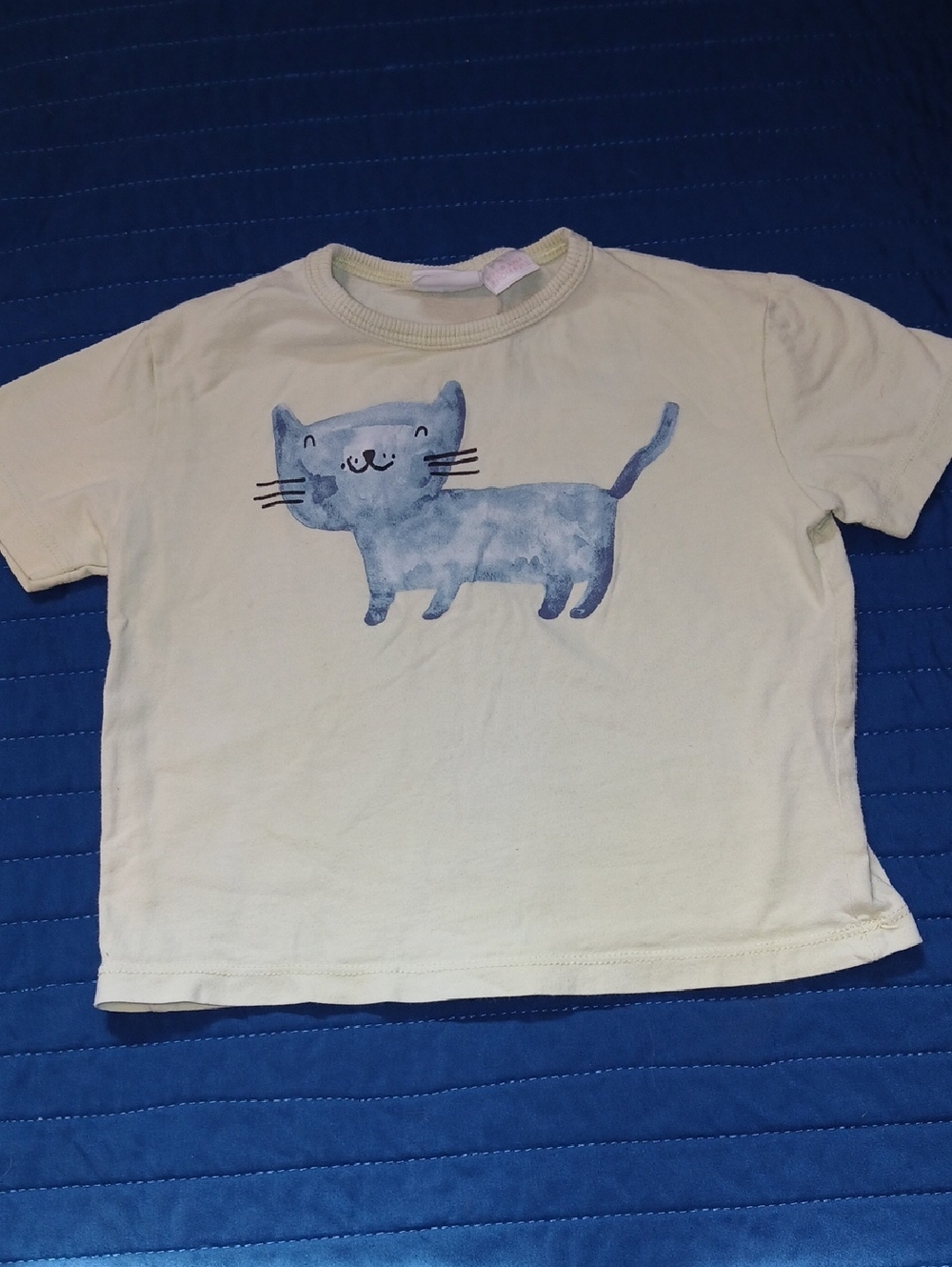 Zara Yellow Kids Short Sleeve Tee with Blue Cat Graphic